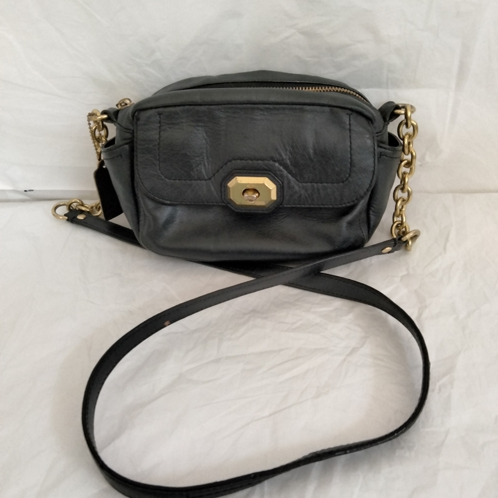 Coach Campbell Abby Turnlock Leather  Crossbody Bag Black